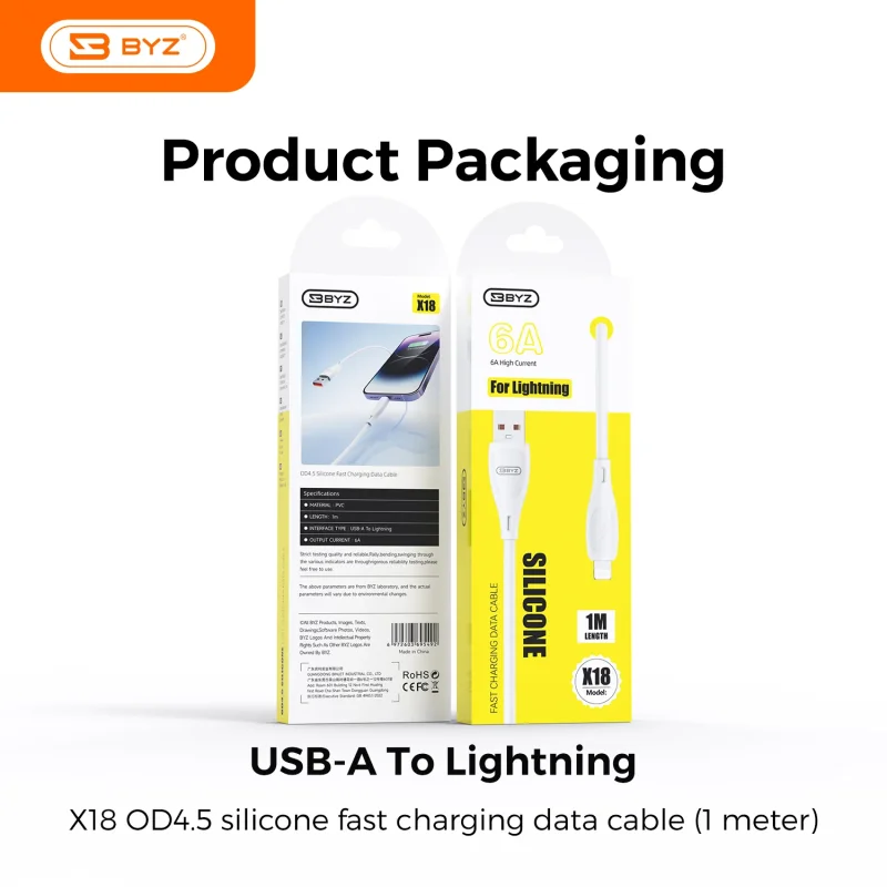 Soft Silicone Data Cable X18 Type A to L